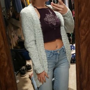 Light blue fuzzy cardigan sweater